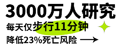 一图读懂 | 3000万人研究，每天仅步行11分钟，降低23%死亡风险底图